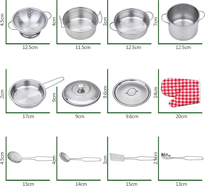 Yellora Play Pots and Pans Sets for Kids, Stainless Steel Cookware Toys Gift Set for Christmas, Pretend Play Kitchen Accessories, Role Play Educational Toys for Kids Toddlers Boys Girls