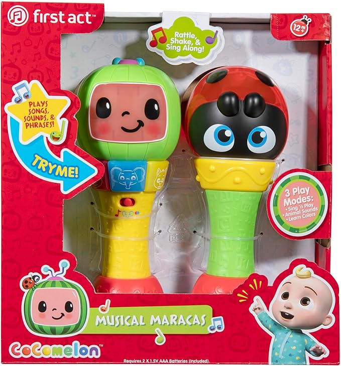 CoComelon Sing ‘n Play Maracas, 3 Play Modes - Plays 6 Fan Favorite Song Clips, Learn Animal Sounds and Colors - Lights Up - Two Maracas - Musical Instruments for Kids, Toddlers, and Preschoolers