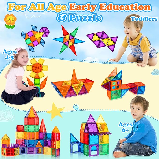 Magnetic Tiles Toys for 3 4 5 6 7 8 Year Old Boy Girls Kids Beginner Set,Magnetic Building Blocks Learning Toys for Toddlers Age 2-4 3-5 4-5 5-6 6-8 Birthday Christmas Ideas (20PCS Colourful)