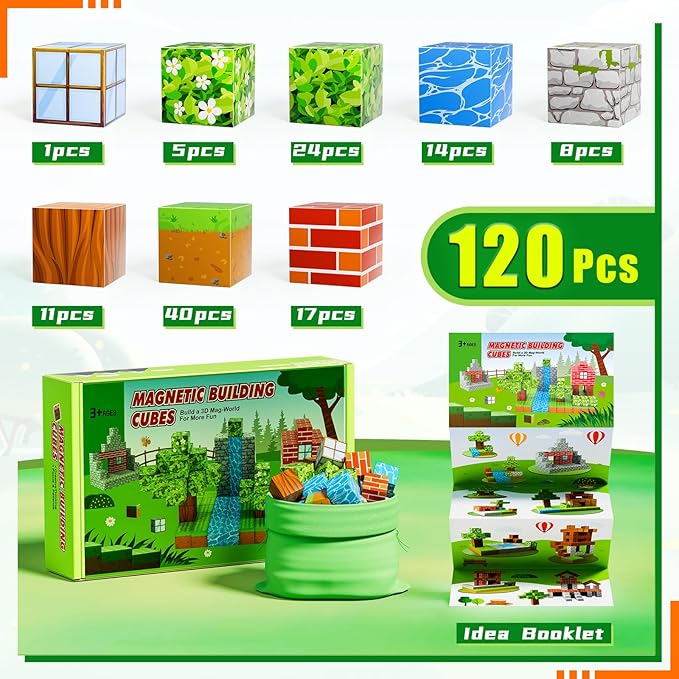 120PCS Magnetic Blocks - Build Magnet World Edition, Magnetic Blocks for Kids Ages 3-5, 4-8, 8-12, Magnetic Toys for Boys & Girls, STEM Montessori Sensory Toys for Toddlers Gifts for 3+ Years Old