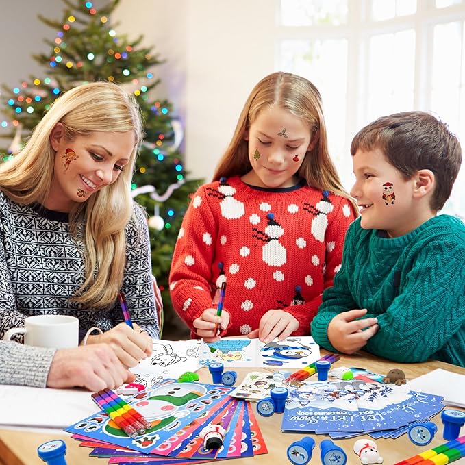 Cinrobiye 72 Pieces Winter Frozen Party Favors Winter Arctic Animals Coloring Books Tattoo DIY Sticker Stampers Class Reward Prizes for Christmas Holiday Winter Party