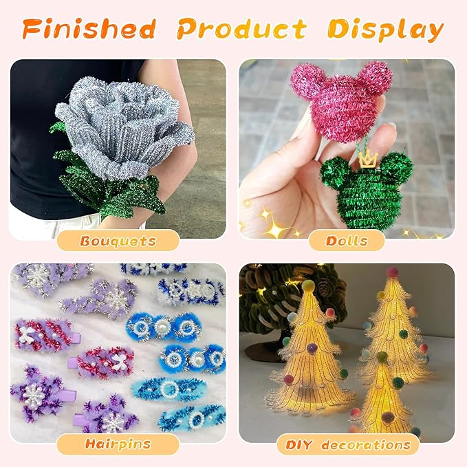 100Pcs Pipe Cleaners Craft, Glitter Pipe Cleaners Crafting Creative DIY Hand Craft Supplies for Festivals Decorations, Pipe Cleaners in Glitter Red