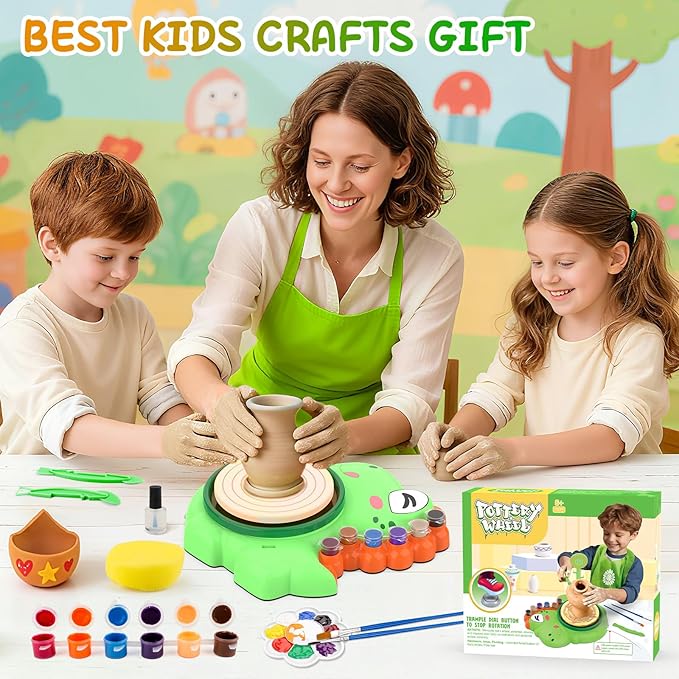 Pottery Wheel for Kids, Complete Pottery Painting Craft Kit, Arts and Crafts for Kids Ages 8-12, Art Supplies for Kids Toys Boys Birthday Christmas Gift for 6 7 8 9 10 11 12 13 Year Old, Green