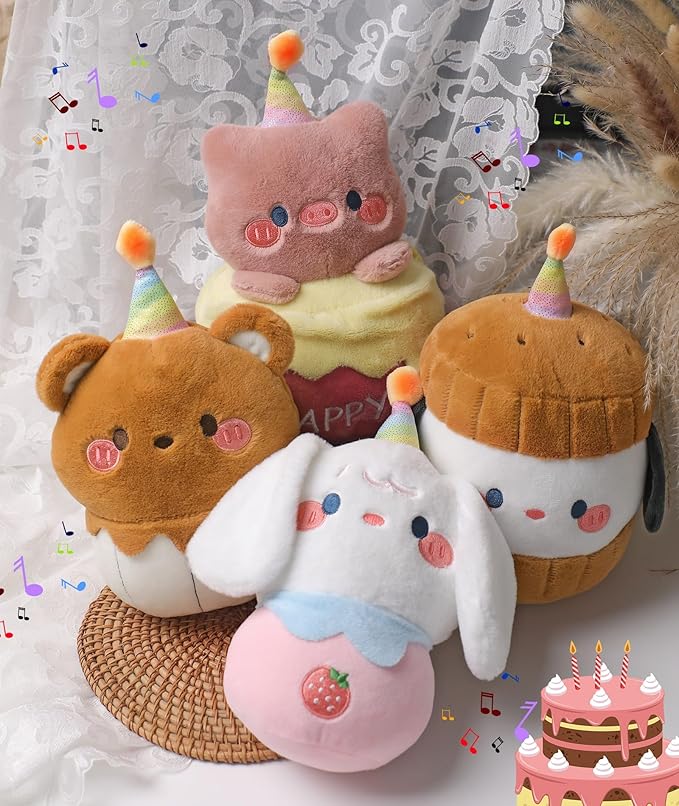 Birthday Plush Toy Stuffed Dog - Adorable Birthday Cake Stuffed Animal, Cute Sweetheart Dog with Glowing Candle, Party Decorations, Kids' Gifts, 11 Inch