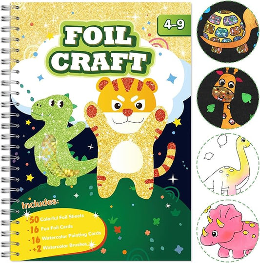 SOOVSY Art & Craft Activity Toys Kit, Foil Animals Crafts Children Fun DIY Creative Toy of The Year, No Mess Art Kits for Kids, Gift for Boys Girls Ages… (Dinosaur&Coloring)