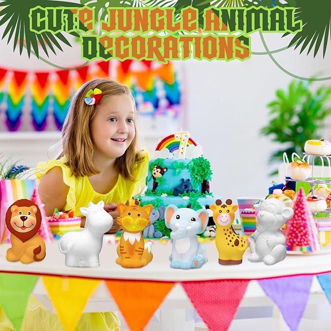 Gemscream 6 Sets Jungle Animal Painting Kit for Girls Boys Crafts and Arts Set Safari Zoo Wild Animal Toy Art and Crafts Ceramics to Paint for Classroom Activities Rewards Paint Figurines Gift