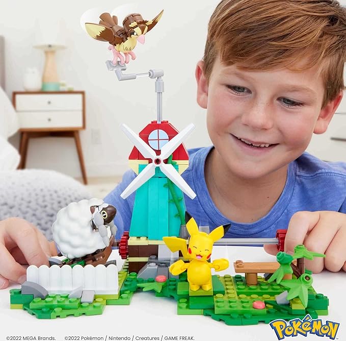 MEGA Pokémon Building Toys Set, Countryside Windmill with 240 Pieces, Motion and 3 Poseable Action Figures, for Kids