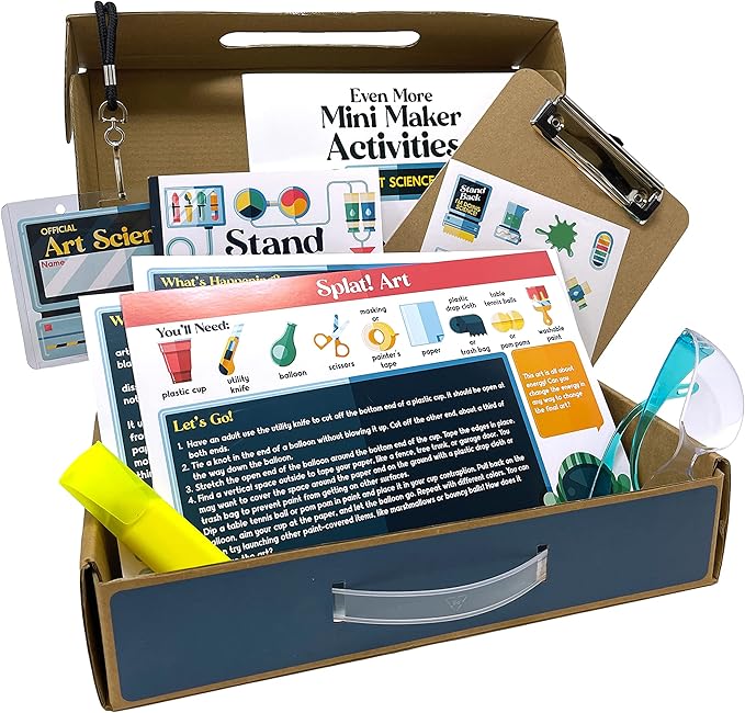 Carson Dellosa Grades 2-5 Mini Maker Science Kits: Art Science, Journal, Activity Book, Experiment Cards, Stickers, Goggles, Name Tag for STEM Activities, Classroom or Homeschool Curriculum (29 pc)