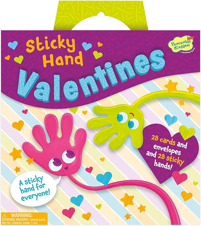 Peaceable Kingdom Valentines Cards for Kids Classroom, Set of 28 Valentines Day Gifts - Sticky Hands