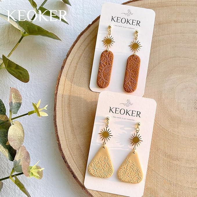 KEOKER Polymer Clay Texture Sheets Set, Clay Earring Molds for Earrings, Works with Boho Polymer Clay Cutter,The Same Effect as Polymer Clay Texture Roller, Boho Texture Sheets for Polymer Clay (1)