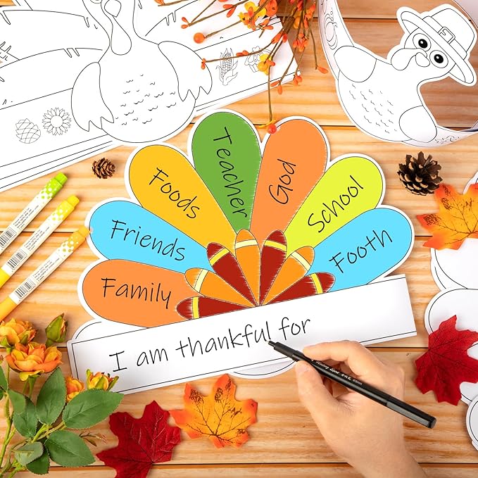 Color Your Own Turkey Crowns,24Pcs Thanksgiving Turkey Coloring Crowns Paper Turkey Hats Thanksgiving Crafts for Kids Family Classroom School and Holiday Craft Activity