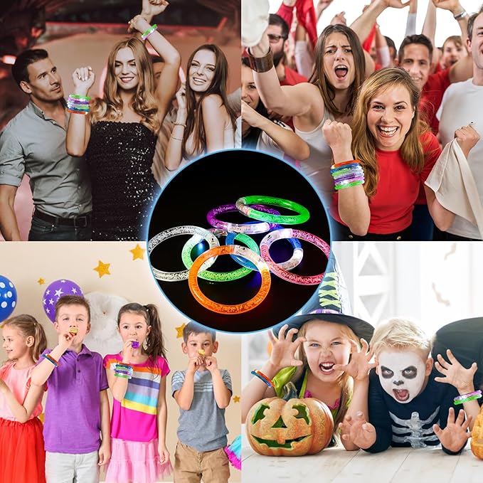 50PCS LED Bracelets,7 Color Glow In The Dark Bracelets,Flashing Light Up Bracelets,Glow Bracelets,Glow In The Dark Party Supplies,Light Up Party Favors for Birthday,Concert,Carnival,Festival