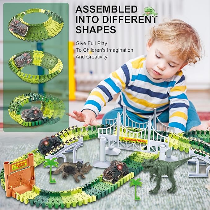 Kids Toys Train Dinosaur Toys: Dinosaur Train Toys Race Track Set 160PCS Boy Toys Dinosaur World Road Race Toddler Dinosaur Toys Cars Christmas Birthday Gifts for 2 3 4 5 6 7 8 Year Old Boys Girls