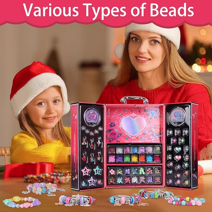 Woiworco Jewelry Making Kits Bracelet Making Kit with Jewelry Box, Valentine's Day Gifts Birthday Gifts for Kids Girls 4-6 8-12, Art and Craft Set