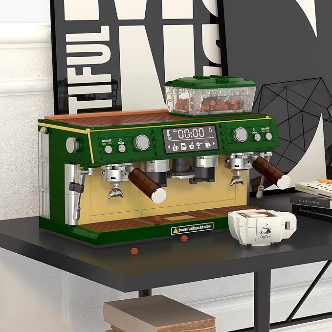 Espresso Double-Head Coffee Maker Model Micro Bricks Building Blocks Set Unique Gifts for Coffee Lover Kids Adults 928 Pieces