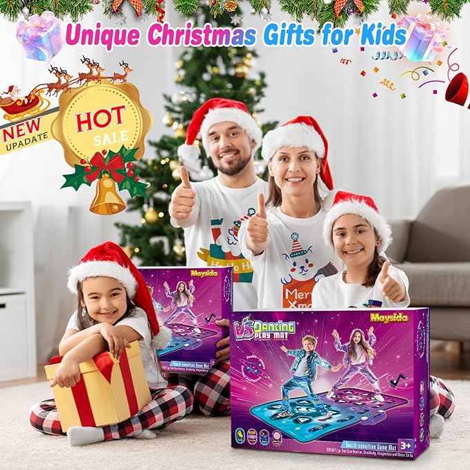 maysida Rechargeable Dance Mat - Double User Play Mat with Extra Large Size (59*38 in), Dancing Music, Challenge Game, Piano Mode, LED Lights, Christmas Birthday Gift for Kids Girls Boys 3-12 Year Old