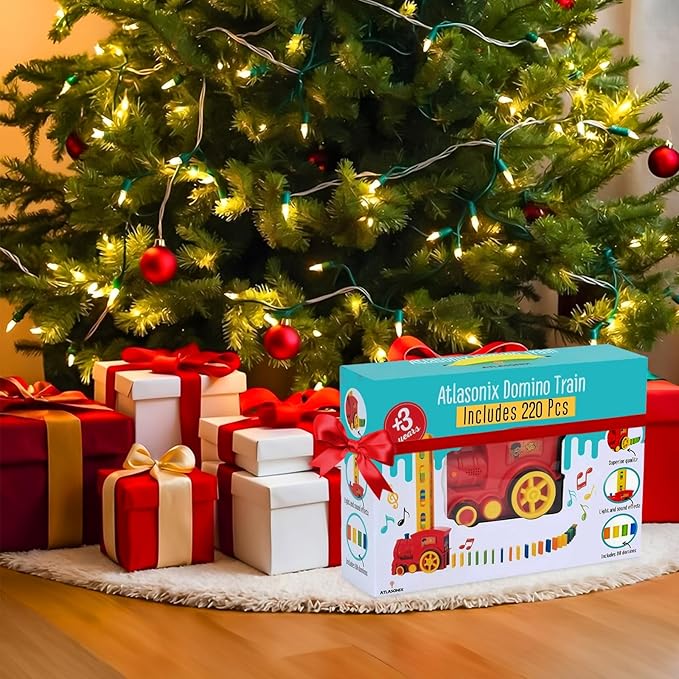 220 Dominoes Train Set - Automatic Rally Setter for Boys & Girls - Creative for Ages 3-10 - Montessori Toy with Colorful Tracks - Fun Christmas & Birthday Toy, Automatic Block Laying Stacker Game