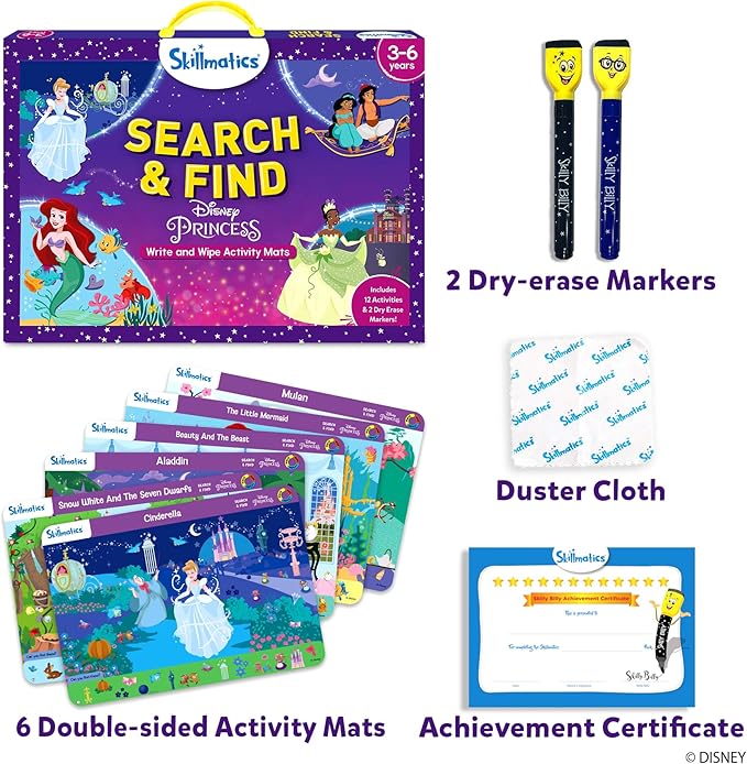 Skillmatics Preschool Learning Activity - Search and Find Disney Princess, Educational Game for Kids, Toddlers Who Love Toys, Art & Craft Activities, Valentine's Day Gifts for Ages 3, 4, 5, 6