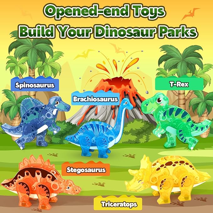 Dinosaur Toys Magnetic Tiles 3D Movable Dinos for Kids 3-5 5-7 Toddler Outdoor Sensory Toys, STEM Educational Magnetic Blocks for 3+ Years Old Boys Girls Kids Toys