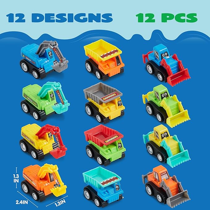 JOYIN 12-Piece Mini Construction Car Set, Plastic, Unisex, Non-Riding Toy Vehicle, Perfect for Imaginative Play and Parties