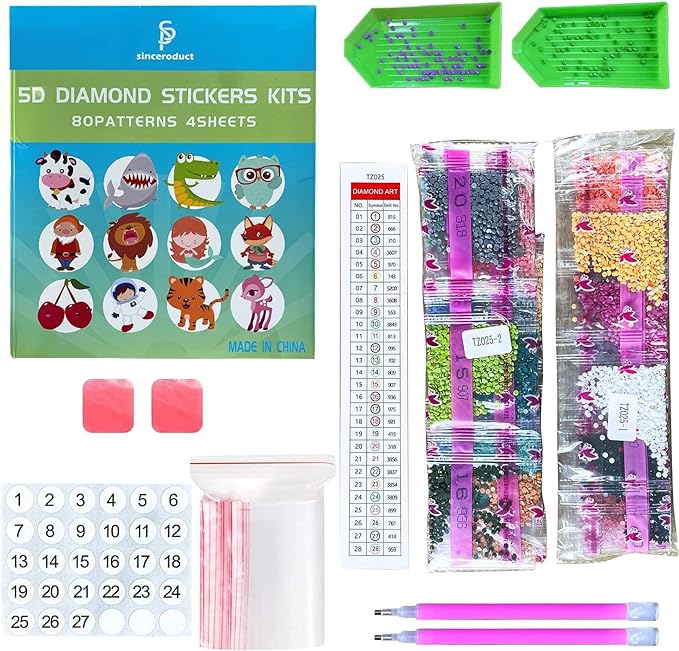sinceroduct 80pcs Diamond Stickers for Kids - 5D DIY Gem Art Kits, Safe and Colorful Crafts for Girls, Boys, and Beginners