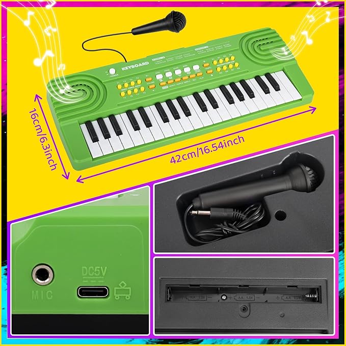 Upgraded Piano Keyboard Kids Toy for Toddlers 37 Key Electric Pianos with Microphone Toys for 3 4 5 6 7 Year Old Girls Boys Birthday Gifts (Green)