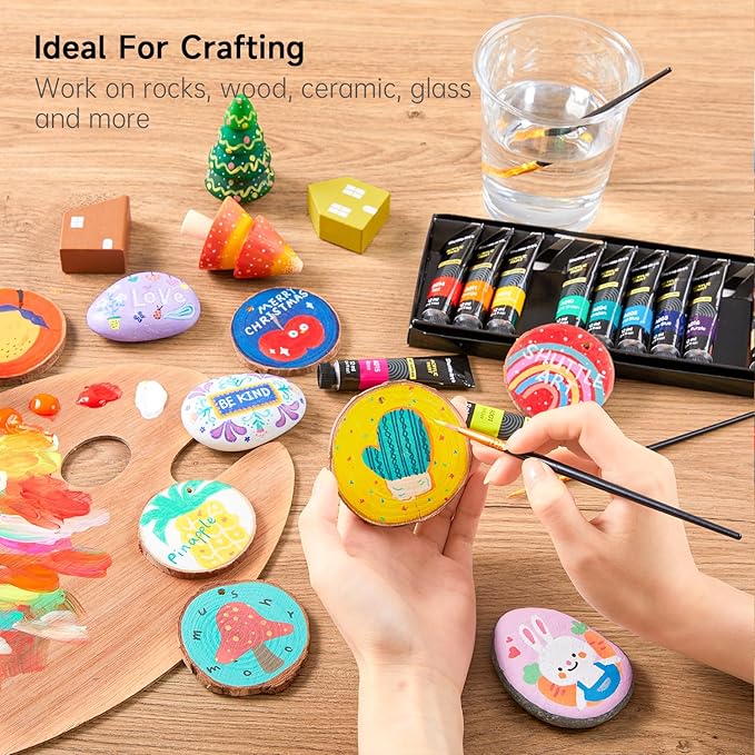 Shuttle Art Acrylic Paint Set, 15 x 12ml Tubes Artist Quality Non Toxic Rich Pigments Colors Perfect for Kids Adults Beginners Artists Painting on Canvas Wood Clay Fabric Ceramic Crafts