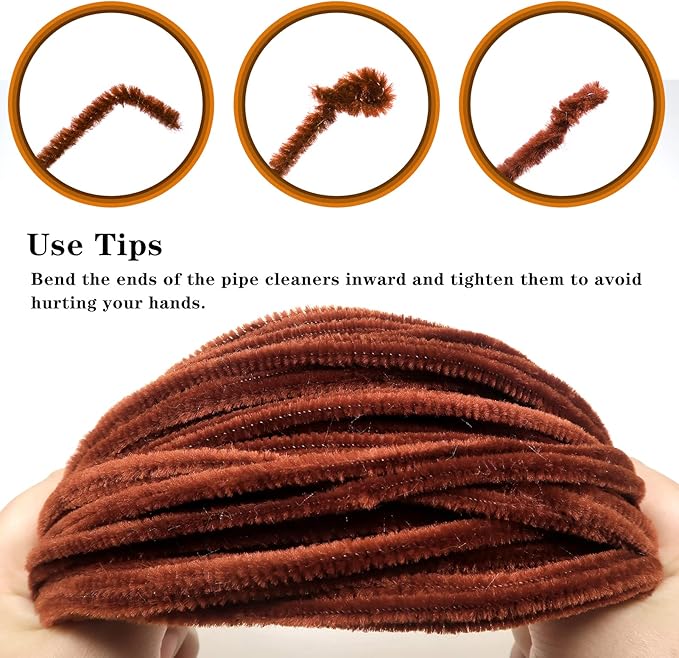TOAOB 100pcs Pipe Cleaners Brown Chenille Stems 6mm x 12 Inch Fuzzy Sticks Craft Supplies for Art DIY Crafts Decorations