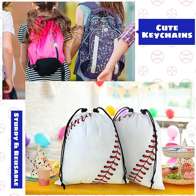 Nuogo 48 Pcs Baseball Party Favors Supplies Include 12 Pcs Baseball Party Bags 12 Pcs Baseball Bracelets 12 Pcs Baseball Stress Balls 12 pcs Mini Baseball Keychain Birthday Sport Party