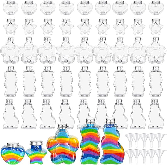 Tanlade 50 Pcs Sand Art Bottles Plastic Sand Art Containers with 10 Funnels Sand Art Bottles Kits for Kids Craft Collection Bottles for Craft DIY Art Activity Party Group, Sand Not Included (Silver)