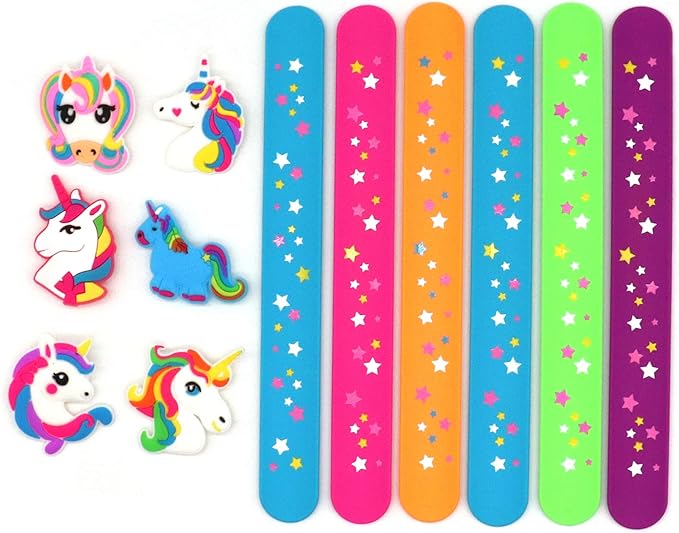 Silicone unicorn Slap Bracelets - Silicone Unicorn Wristband Birthday Party Favors, Boys Girls Party Favors Gifts Carnival Prizes Set (6 Pack
