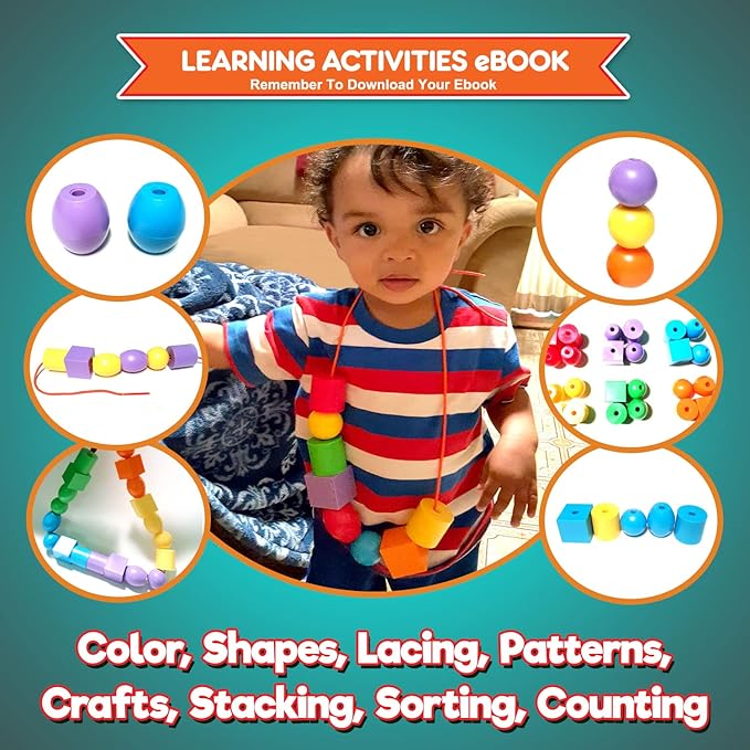 Jumbo Lacing Beads for Kids - Montessori Toddler Games and Educational Toys - Rainbow Matching Game and Stringing Bead Set with Toy Storage and Learning Activities eBook