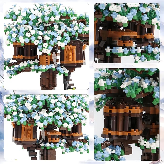 Cherry Blossom Bonsai Tree House Building Blocks Set Plants Green Flowers Treehouse Architecture Micro Mini Block Gift for Adults and Children 1500 Pieces