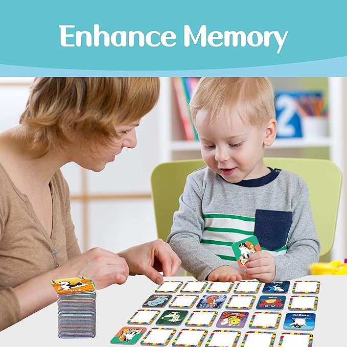 Hebayy 36 Pair Animal Matching Memory Game Flash Cards for Toddlers, Preschool, Kindergarten and Home. Erasable, Fun & Fast, Travel Friendly, Skill Building. Size 2” x 2”(5 x 5 cm)