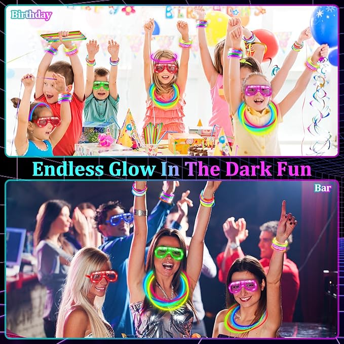 TURNMEON 148 PCS Glow in the Dark Party Supplies Light Up Toys with 24 Led Glasses, 24 Flashing Bracelets and 100 Glow Sticks Bulk Party Favors for Kid Adult Birthday Wedding Carnivals Concert