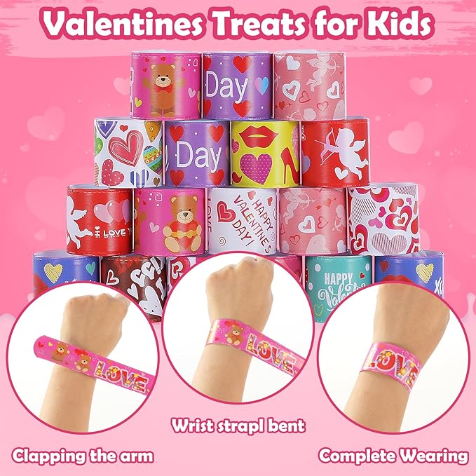 Valentines Slap Bracelets for Kids - 36PCS Valentines Day Gifts for Kids Bulk Snap Bracelets Valentines Party Favors Valentine Goodie Bag Stuffers Treats Classroom Prizes Decorations Accessories
