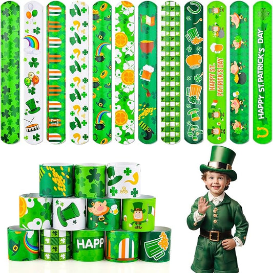 St Patricks Day Slap Bracelets Bulk Saint Patrick's Day bracelets for Kids Shamrock Snap Bracelets St Pattys Day Party Favor Supplies Holiday Gifts Classroom Prizes Goodie Bag Stuffers