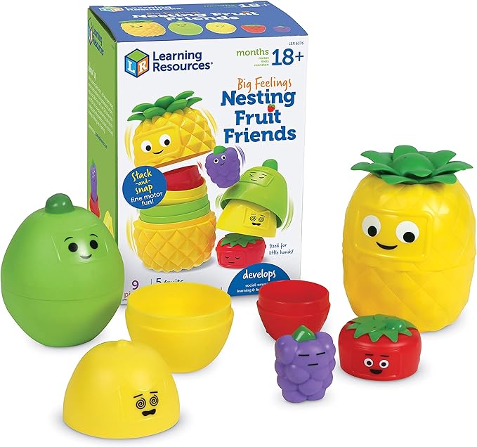 Learning Resources Big Feelings Nesting Fruit Friends, Social Emotional Toys for Toddlers, Sensory Toys for Autistic Children, Speech Therapy Materials, 9 Pieces, Ages 18+ Months