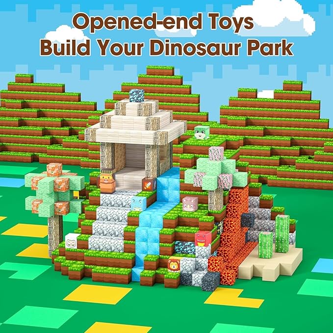 Magnetic Blocks - 104PCS Dinosaur Themed Magnetic Tiles, Build Mine Magworld Building Blocks, STEM Sensory Toys for Boys & Girls Age 3-8 9 10, Toddler Creative Learning Toys, Christmas Birthday Gifts