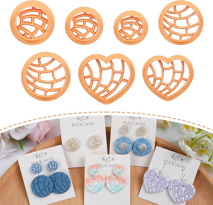 Puocaon Scallop Polymer Clay Cutters - 7 Pcs Clay Cutters for Polymer Clay Jewelry, Seashell Circle Polymer Clay Earring Cutters, Heart Clay Cutters for Polymer Clay Earrings Making