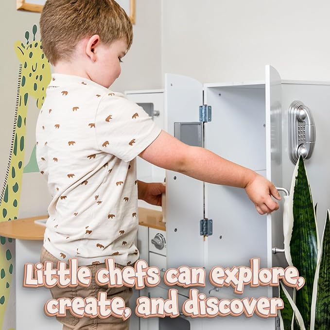 Sunnydaze Cozy Corner Interactive Play Kitchen Set for Kids - Wooden Kitchen Playset with Stainless Steel Accessories - White