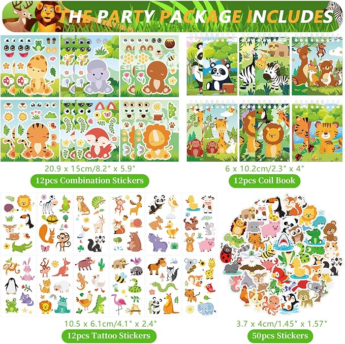 Wild Animals Party Favors, Jungle Safari Birthday Decorations, Animal Gifts Bags Keychain Mini Notepad Stickers Bracelets for Animal Party Supplies Kids Boys Girls