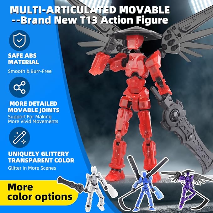T13 Action Figure,Big Robot 13 Action Figure with Bracket Dummy 3D Printed Toy Articulated Lucky for Modeling Collector Tian13 Birthday Gift for Kid 3-8 Year Requires Assembly - (Red Black)