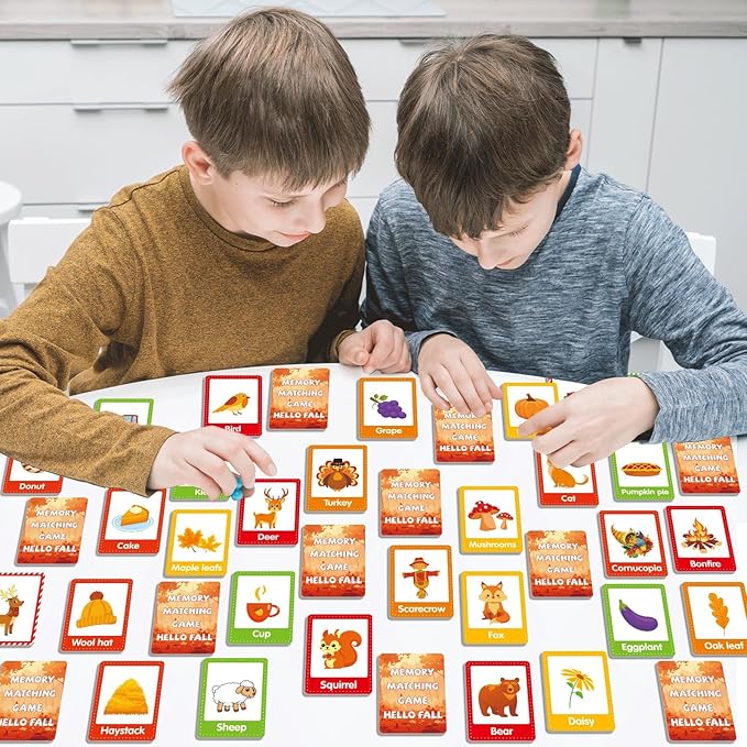 gisgfim 50 Pairs Thanksgiving Memory Matching Game Happy Fall Concentration Memory Games for Kids Educational Ages 3-8 A Fun & Fast Autumn Theme Memory Matching Games