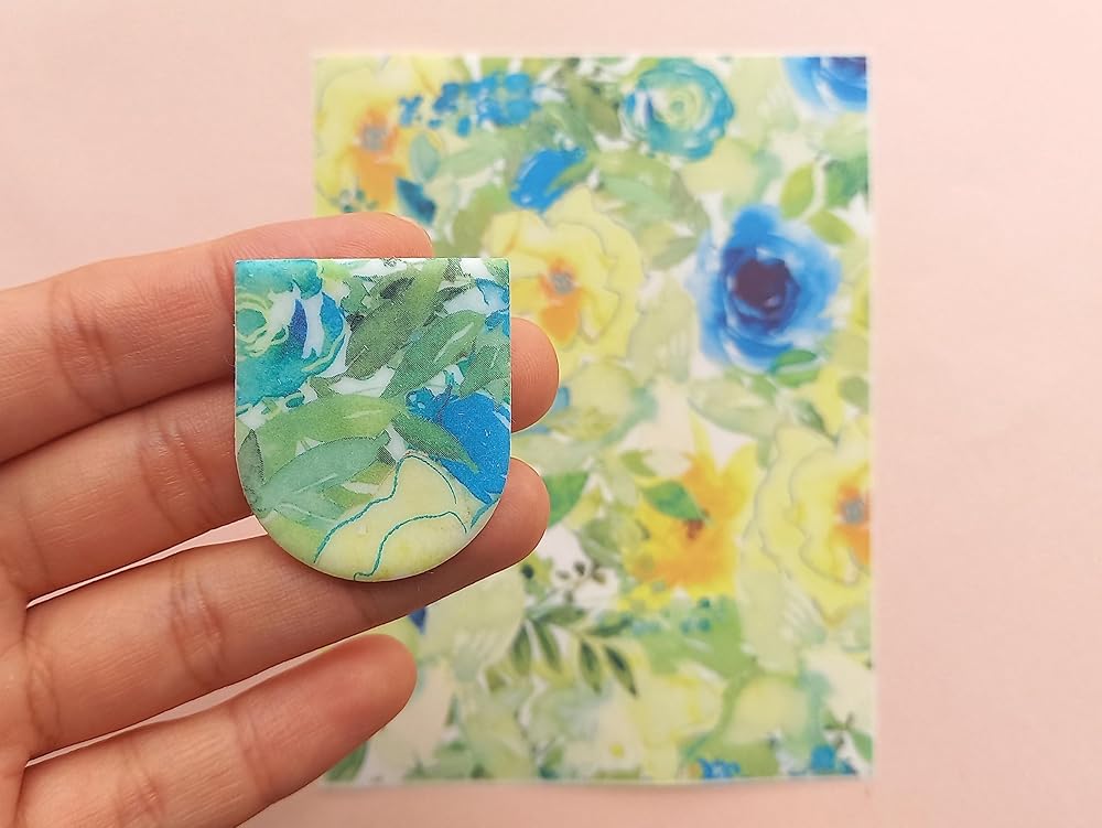 Jinnyous Jewellery Watercolor Flower Polymer Clay Image Transfer Sheet Paper Set of 4 (4 sheets (1 of each))