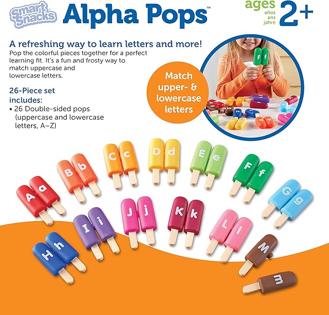 Learning Resources Smart Snacks Alpha Pops, 26 Pieces, Age 2+, Toys for Toddlers, Toddler Alphabet, Learning ABC, Learning Toys, Stocking Stuffers for Kids