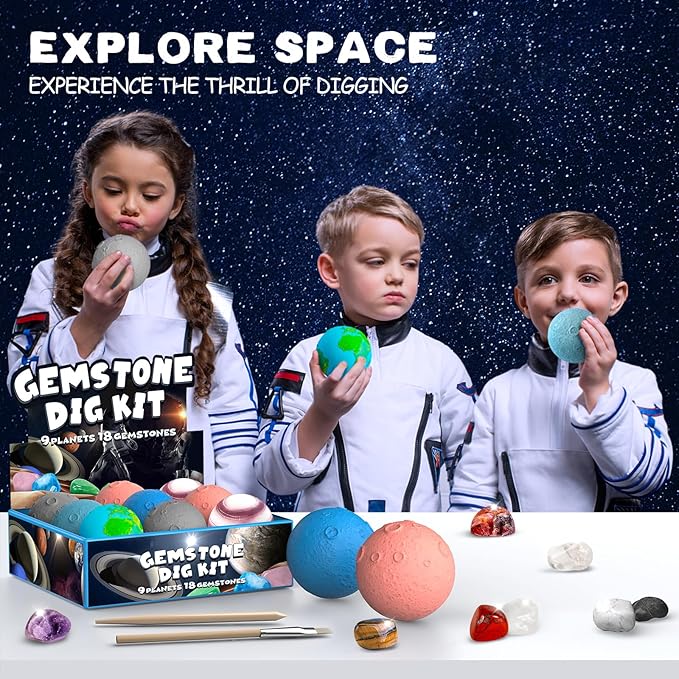 Science Dig Kit, Solar System Space Toys Excavate 18 Real Gems from 9 Planets Easter Egg Toys for Kids 6-12, STEM Educational Science Kits, Archaelogy Geology Christmas Birthday Gift for Boys Girls