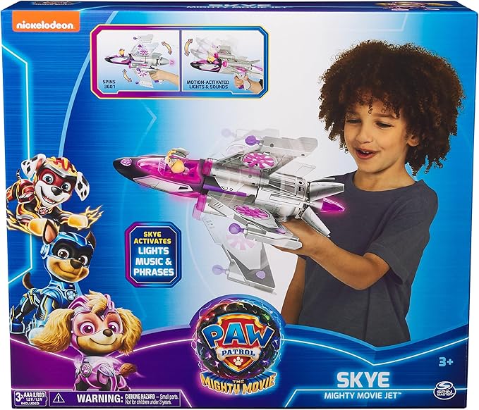 Paw Patrol: The Mighty Movie, Transforming Rescue Jet with Skye Mighty Pups Action Figure, Lights and Sounds, Kids Toys for Boys & Girls 3+