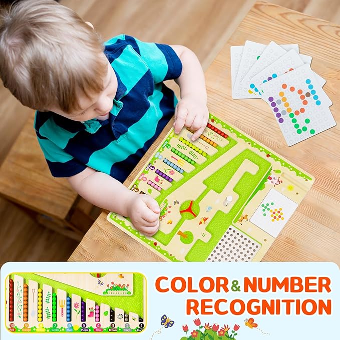 deli Magnetic Color and Number Maze, Wooden Montessori Toys for Tolddlers, Learning Educational Fine Motor Skills Toys for Kids 3 4 5 Year Old Gifts