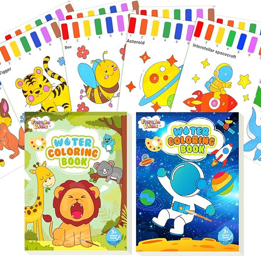 Water Coloring Books for Toddlers - Easter Basket Stuffers Watercolor Paint Book Drawing Art Paper for Kids Mess Free Craft Supplies kit Toy for Age 3 4 5 6 Valentines Birthday Gift(Aniaml,Planet)